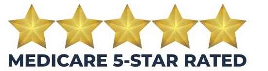 Five gold stars above the text 